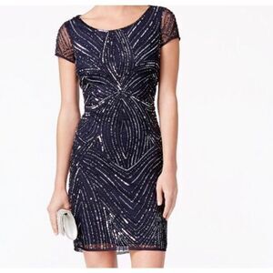 Adrianna Papel NWT navy blue Sequin Beaded dress size 12